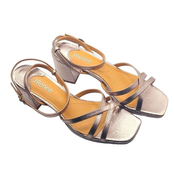 J. Renee Klarson Women’s Ankle Strap Sandals Size 10M Gold Metallic Block Heel - Picture 1 of 7